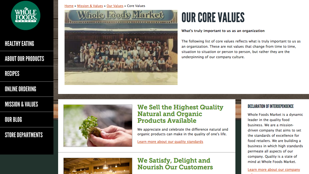 Whole Foods Market Core Values